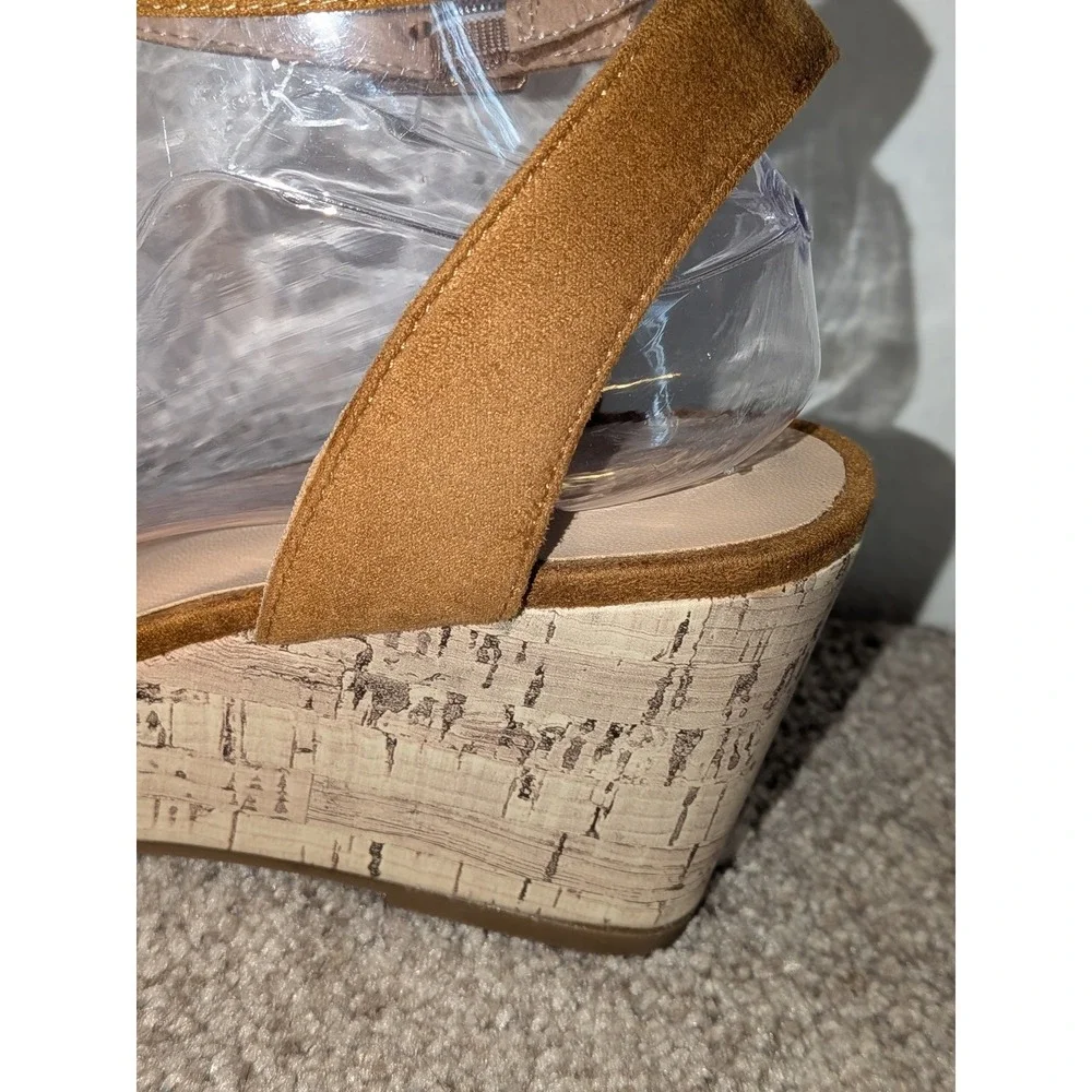Monrovia Womens Tan Faux Suede Cork Wedge Ankle Strap Sandals Size 10‎ NEW